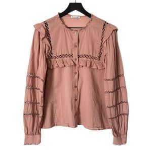 Reformation Pink Blouse with Lace Details